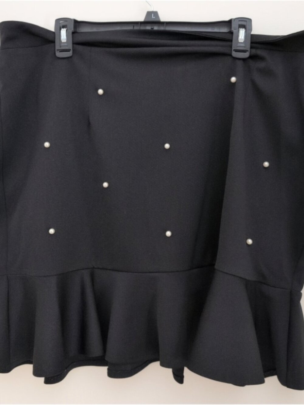 SHEIN Black Pencil Mini Skirt Ruffle Trim Pearl Buttons Size 3XL Jirai Kei